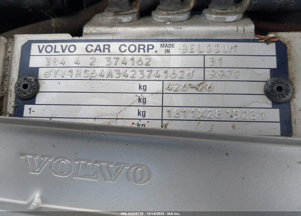 2004 VOLVO S60 VIN: YV1RS64A342374162