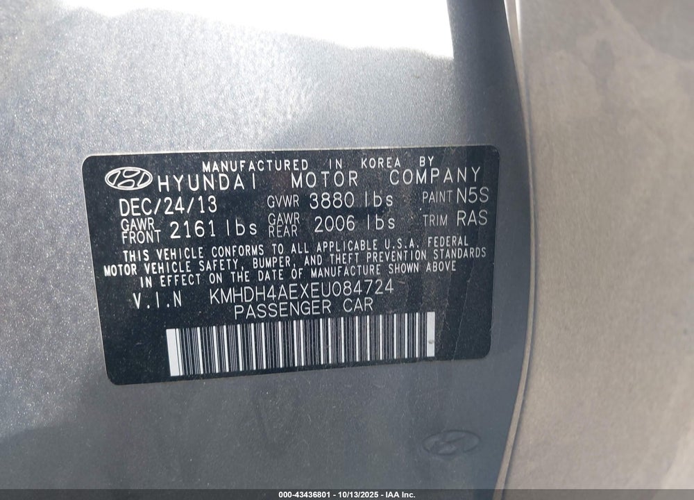 2014 HYUNDAI ELANTRA SE VIN: KMHDH4AEXEU084724