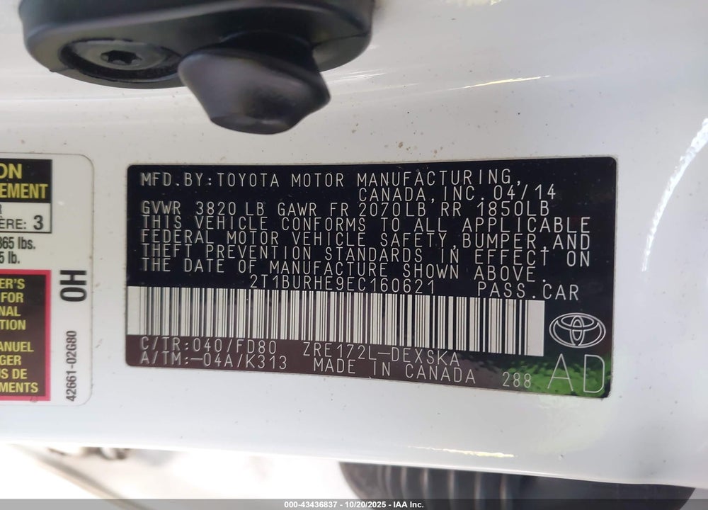2014 TOYOTA COROLLA S PLUS VIN: 2T1BURHE9EC160621