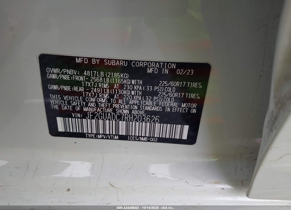 2024 SUBARU CROSSTREK PREMIUM VIN: JF2GUADC7RH203626