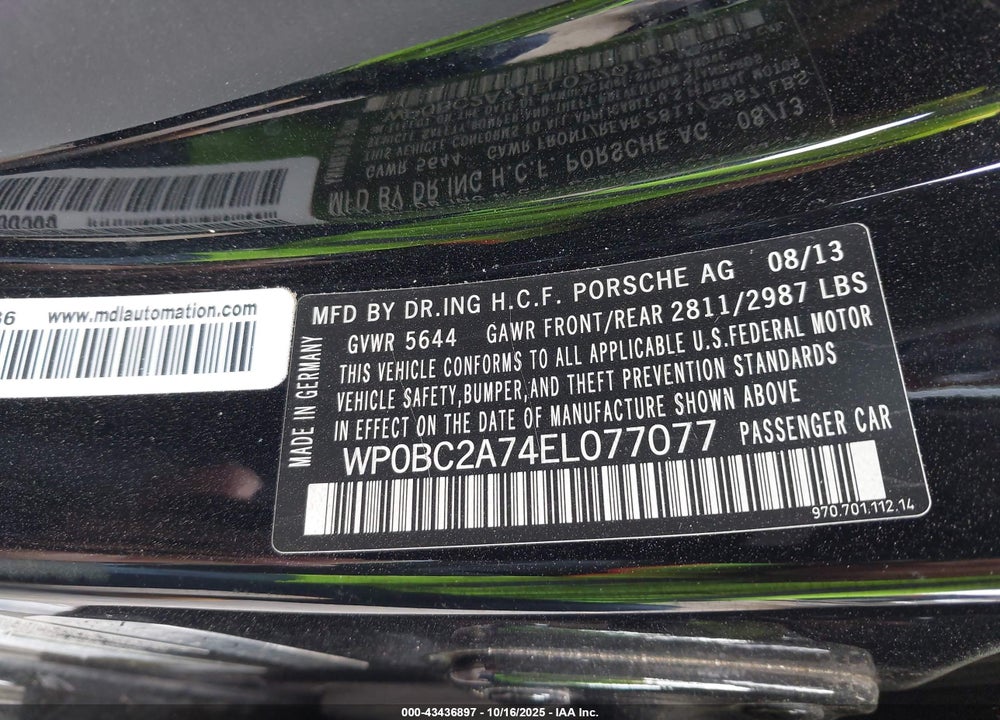 2014 PORSCHE PANAMERA VIN: WP0BC2A74EL077077