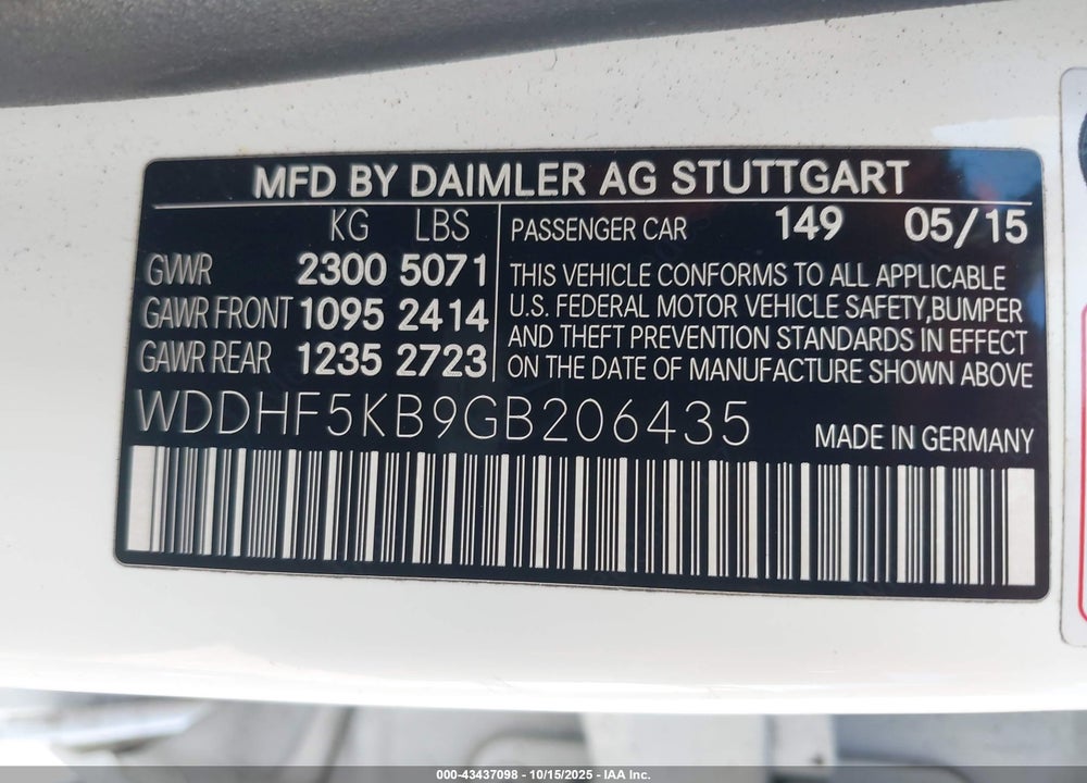 2016 MERCEDES-BENZ E-CLASS VIN: WDDHF5KB9GB206435