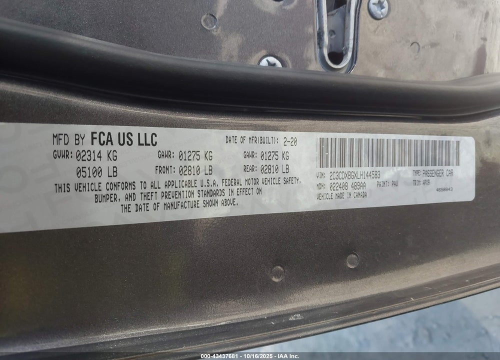 2020 DODGE CHARGER SXT RWD VIN: 2C3CDXBGXLH144583