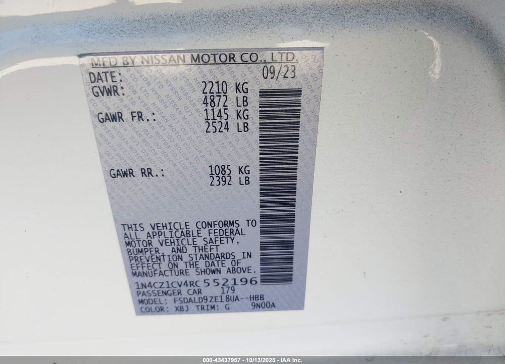 2024 NISSAN LEAF SV PLUS VIN: 1N4CZ1CV4RC552196