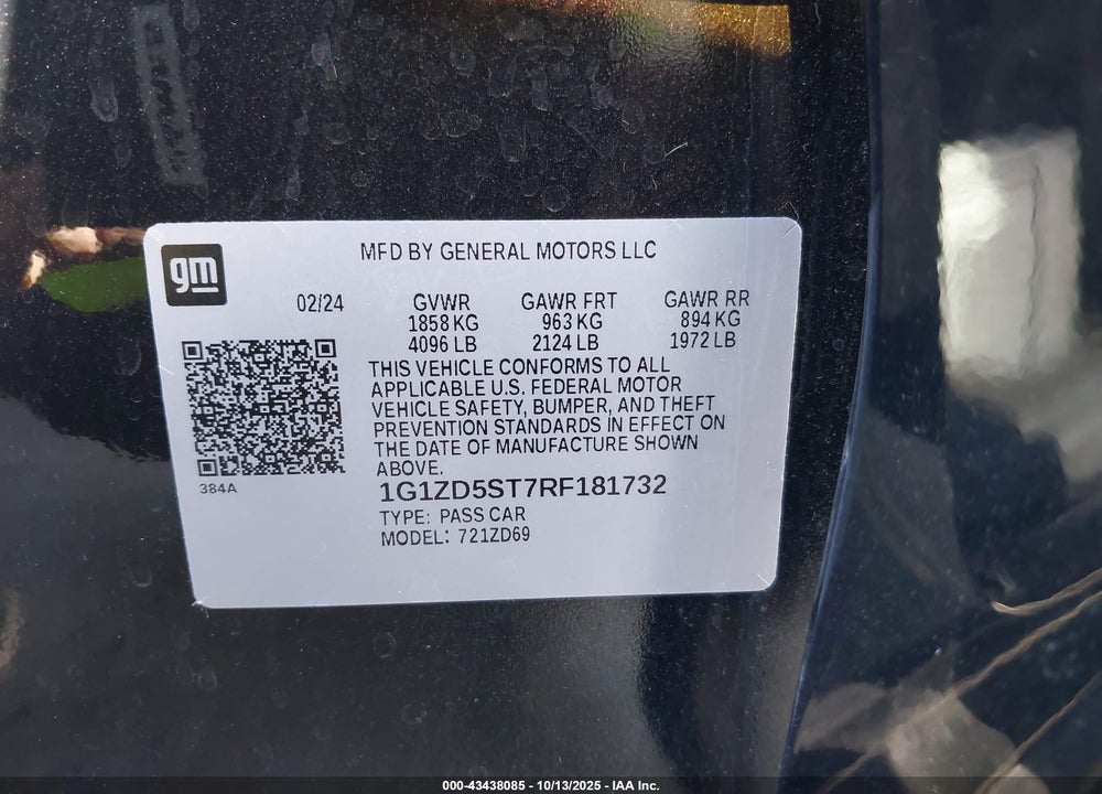 2024 CHEVROLET MALIBU FWD 1LT VIN: 1G1ZD5ST7RF181732
