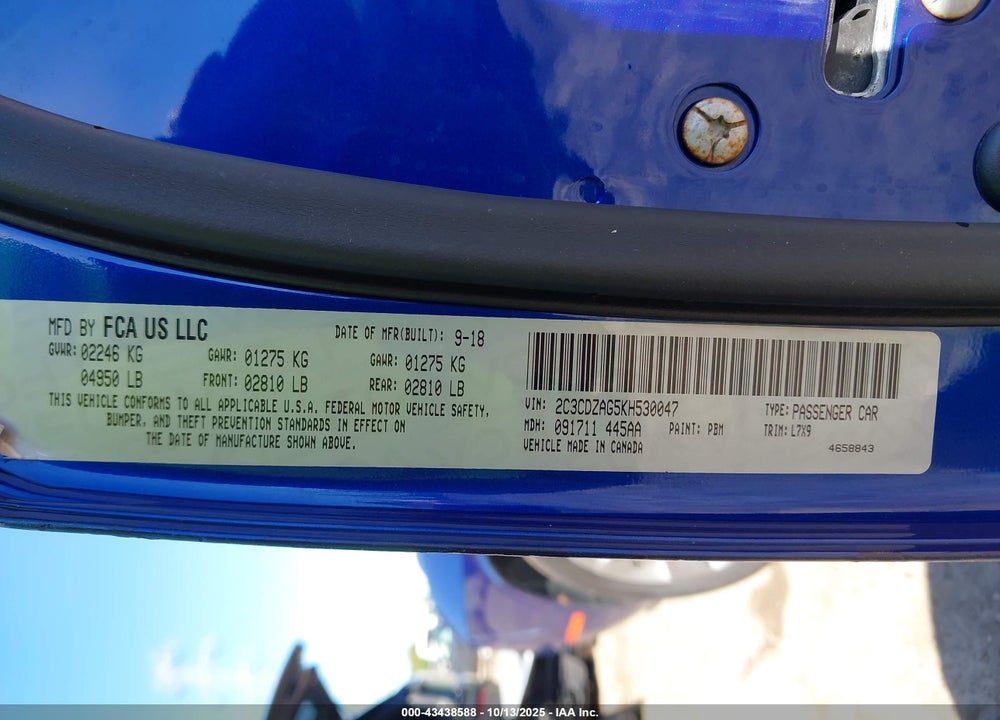 2019 DODGE CHALLENGER SXT VIN: 2C3CDZAG5KH530047
