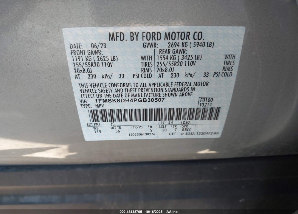 2023 FORD EXPLORER XLT VIN: 1FMSK8DH4PGB30507