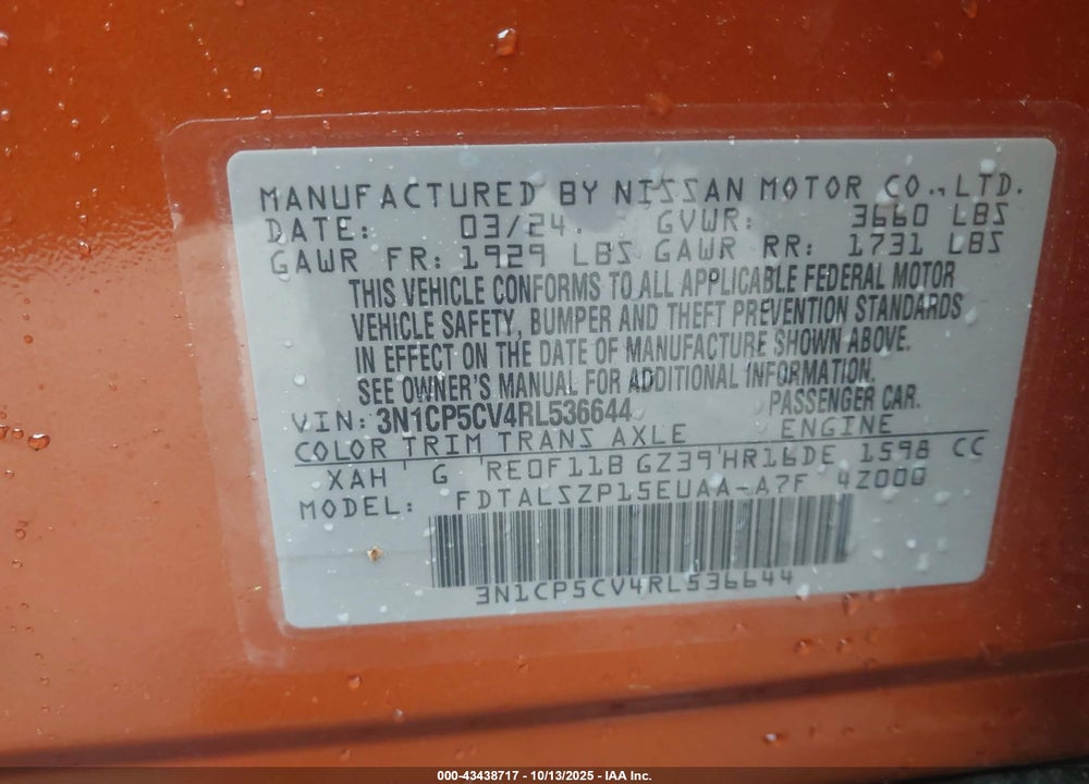 2024 NISSAN KICKS VIN: 3N1CP5CV4RL536644