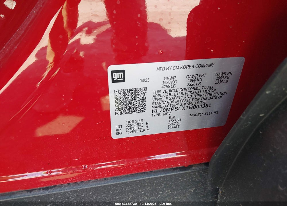 2026 CHEVROLET TRAILBLAZER VIN: KL79MPSLXTB004381