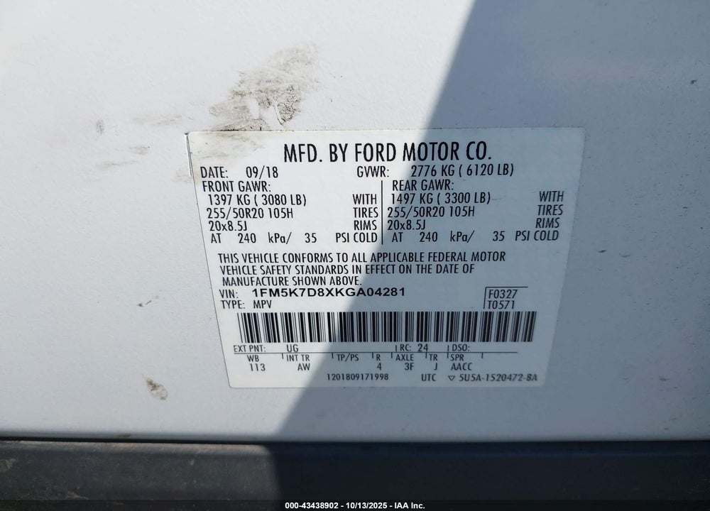 2019 FORD EXPLORER XLT VIN: 1FM5K7D8XKGA04281