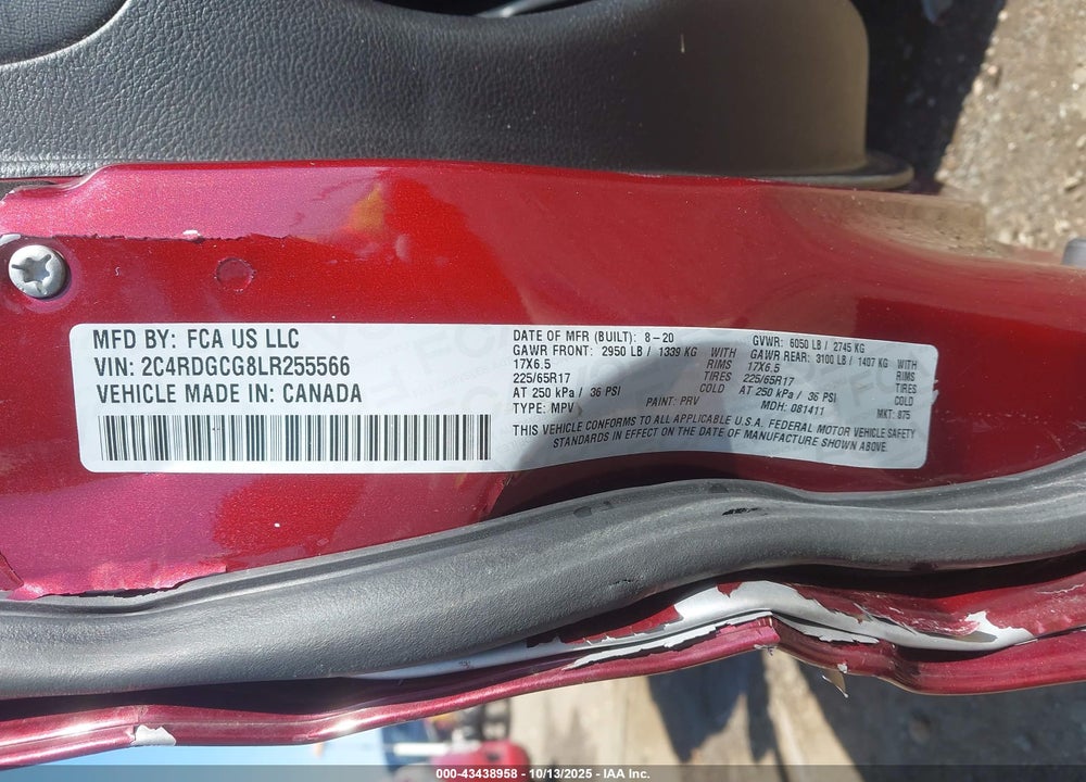 2020 DODGE GRAND CARAVAN SXT VIN: 2C4RDGCG8LR255566