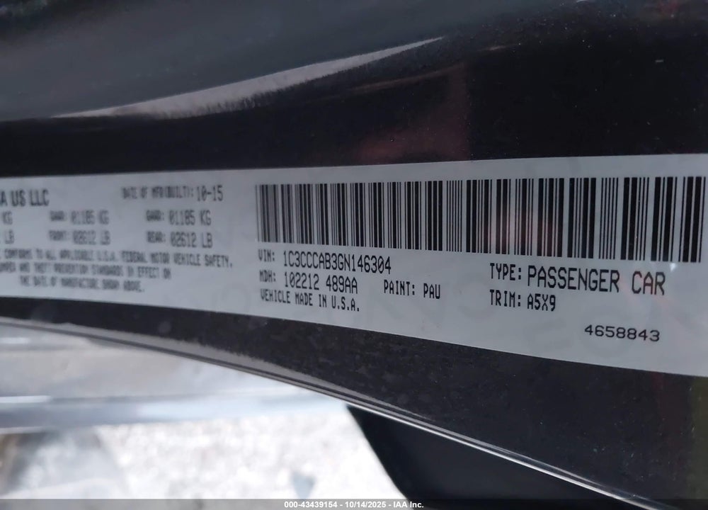 2016 CHRYSLER 200 LIMITED VIN: 1C3CCCAB3GN146304