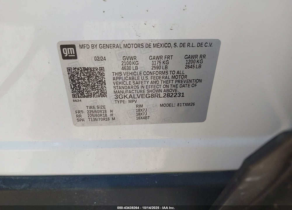 2024 GMC TERRAIN VIN: 3GKALVEG8RL282231