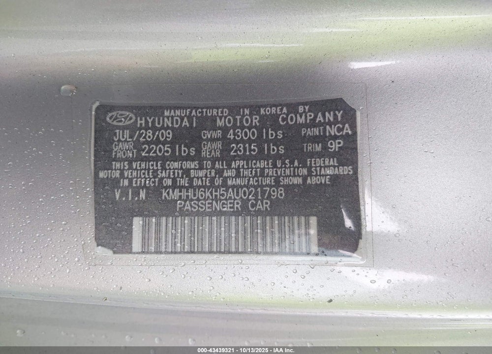 2010 HYUNDAI GENESIS 3.8 TRACK VIN: KMHHU6KH5AU021798