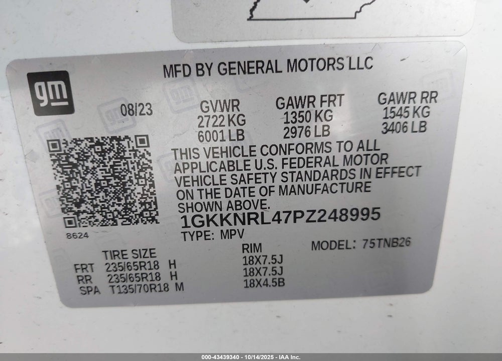 2023 GMC ACADIA AWD SLE VIN: 1GKKNRL47PZ248995