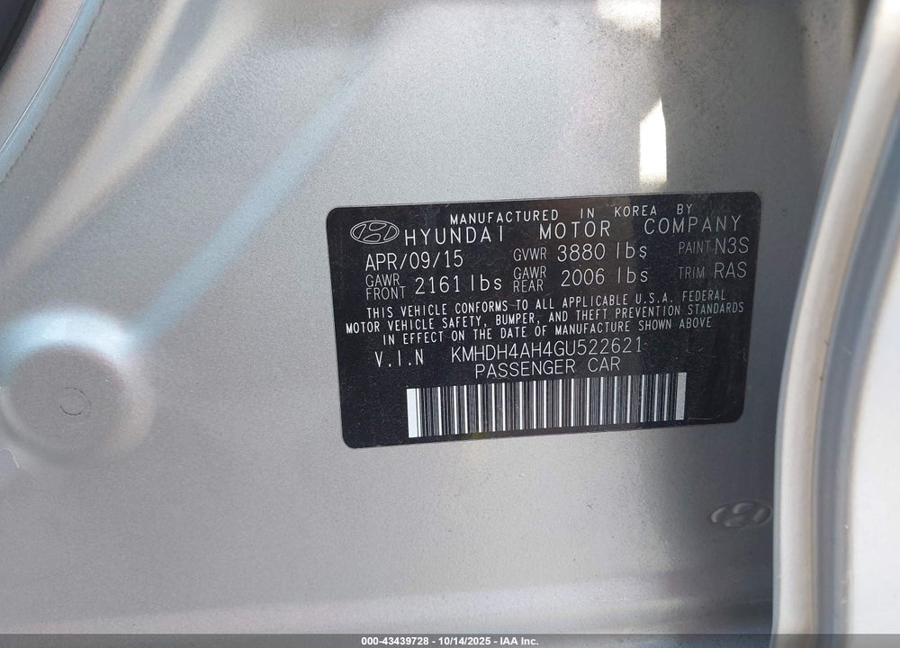 2016 HYUNDAI ELANTRA SPORT VIN: KMHDH4AH4GU522621
