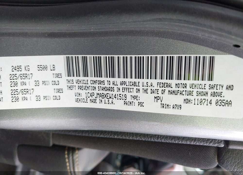 2014 JEEP CHEROKEE SPORT VIN: 1C4PJMABXEW141519