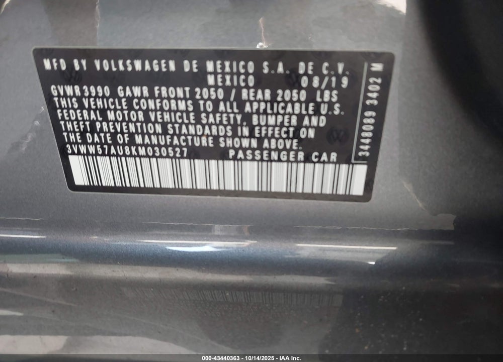 2019 VOLKSWAGEN GOLF 1.4T S/1.4T SE VIN: 3VWW57AU8KM030527