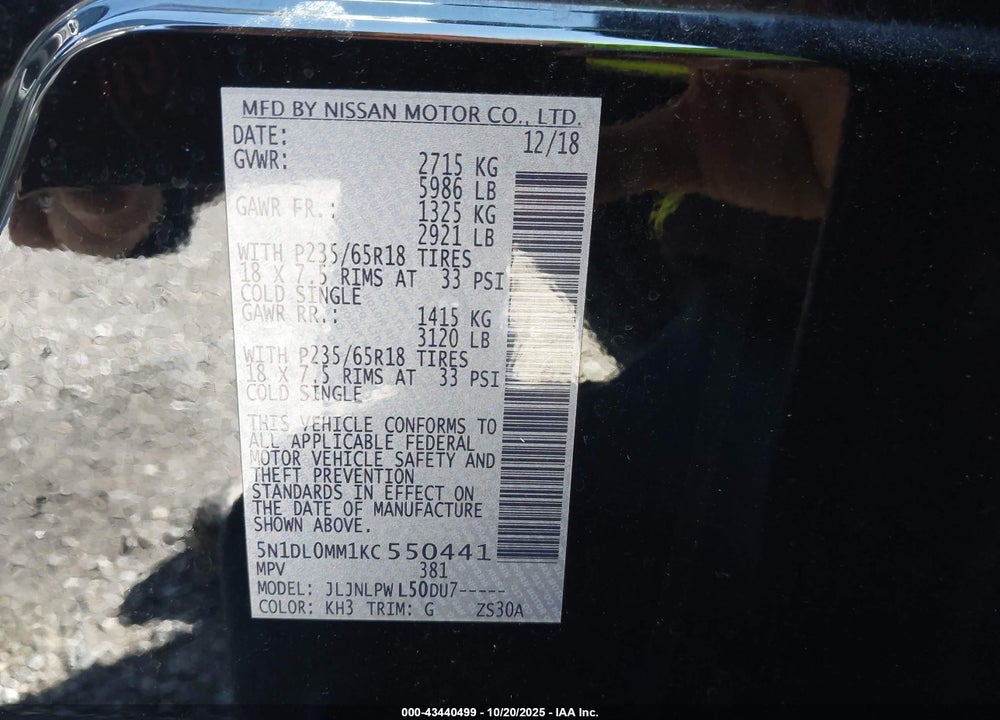 2019 INFINITI QX60 PURE VIN: 5N1DL0MM1KC550441