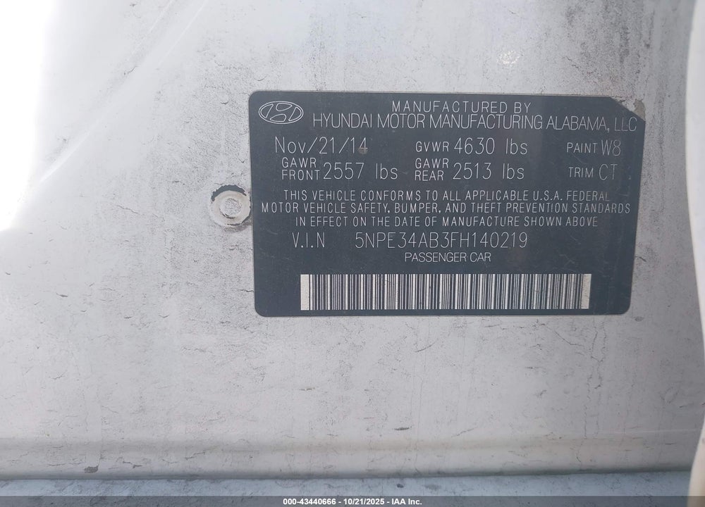 2015 HYUNDAI SONATA VIN: 5NPE34AB3FH140219