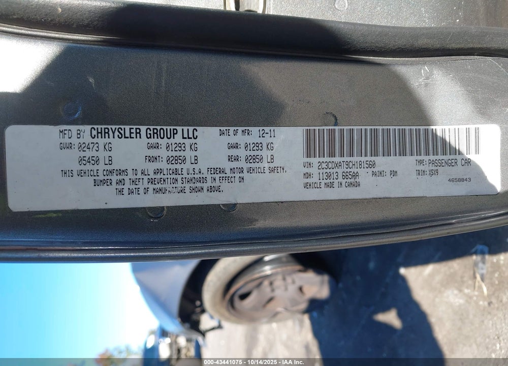 2012 DODGE CHARGER POLICE VIN: 2C3CDXAT9CH181560