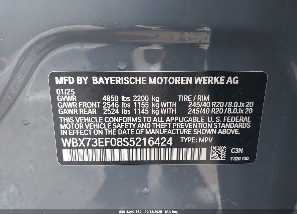 2025 BMW X1 XDRIVE28I VIN: WBX73EF08S5216424