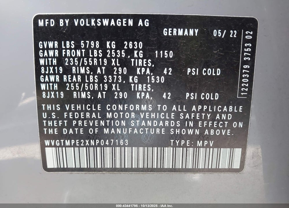 2022 VOLKSWAGEN ID.4 PRO S VIN: WVGTMPE2XNP047163
