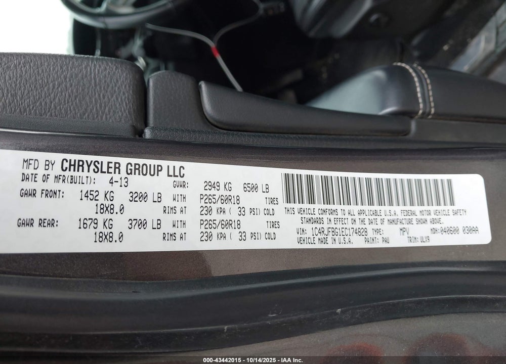 2014 JEEP GRAND CHEROKEE LIMITED VIN: 1C4RJFBG1EC174828
