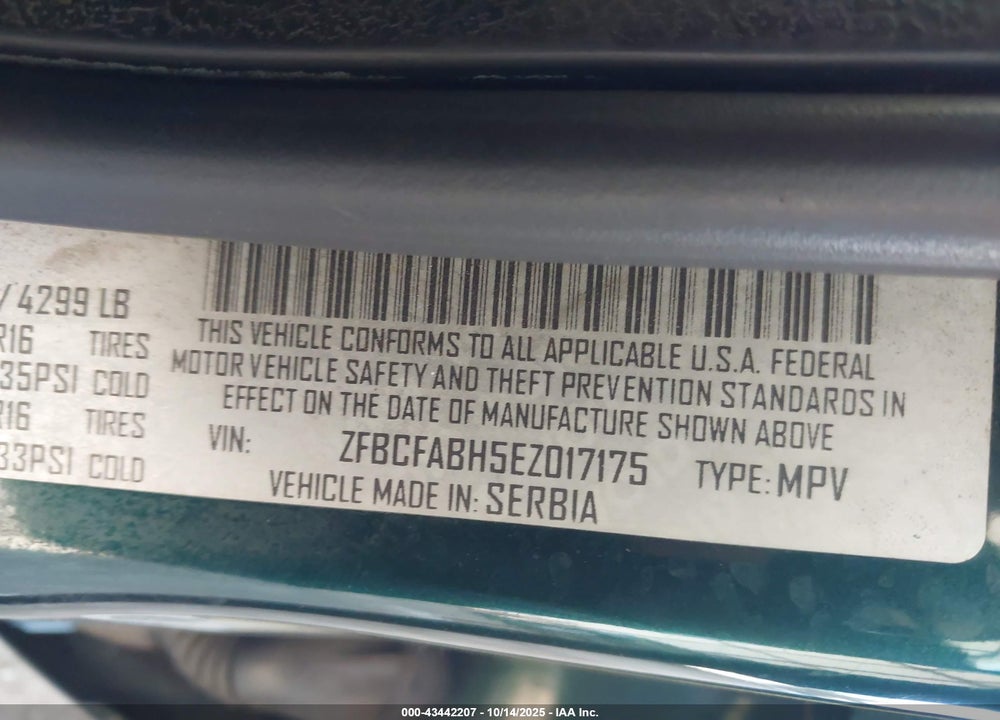 2014 FIAT 500L VIN: ZFBCFABH5EZ017175