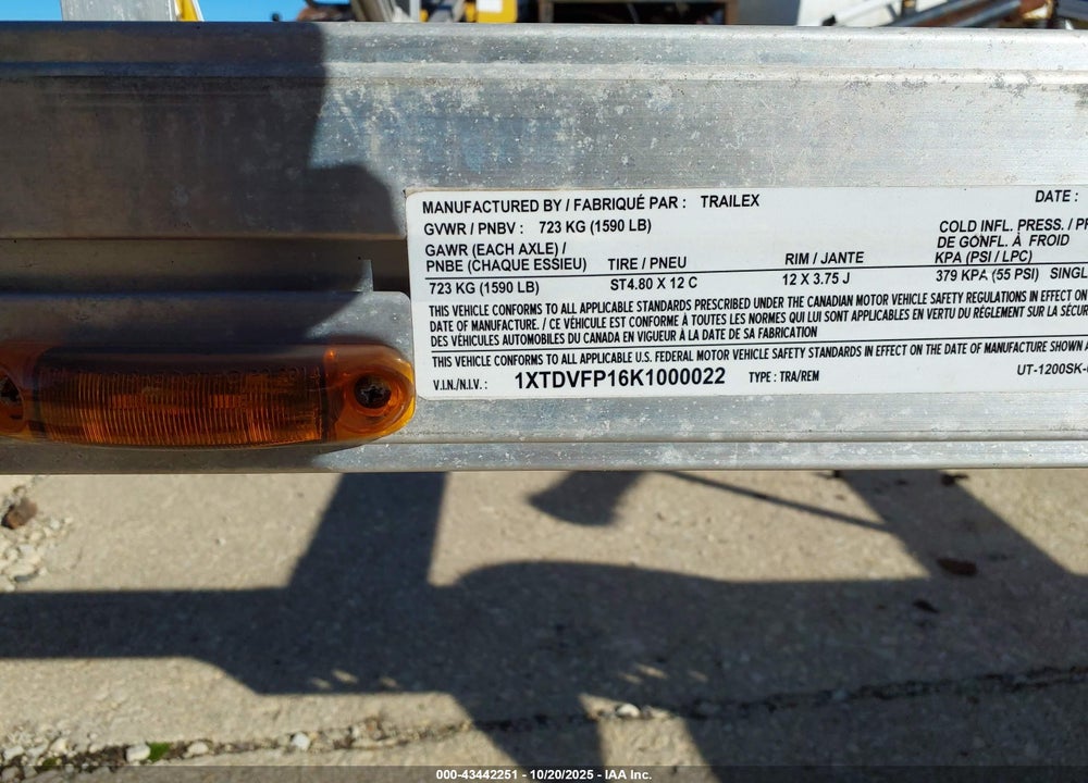 2019 TRAILEX UT-1200-16-04 VIN: 1XTDVFP16K1000022
