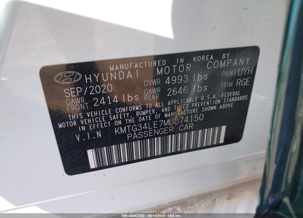 2021 GENESIS G70 3.3T AWD VIN: KMTG34LE7MU074150