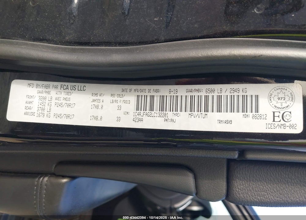 2020 JEEP GRAND CHEROKEE LAREDO VIN: 1C4RJFAG2LC132201