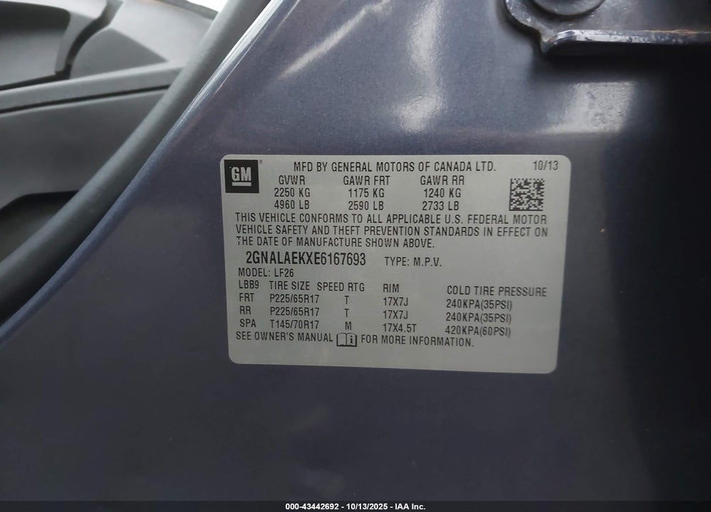 2014 CHEVROLET EQUINOX LS VIN: 2GNALAEKXE6167693