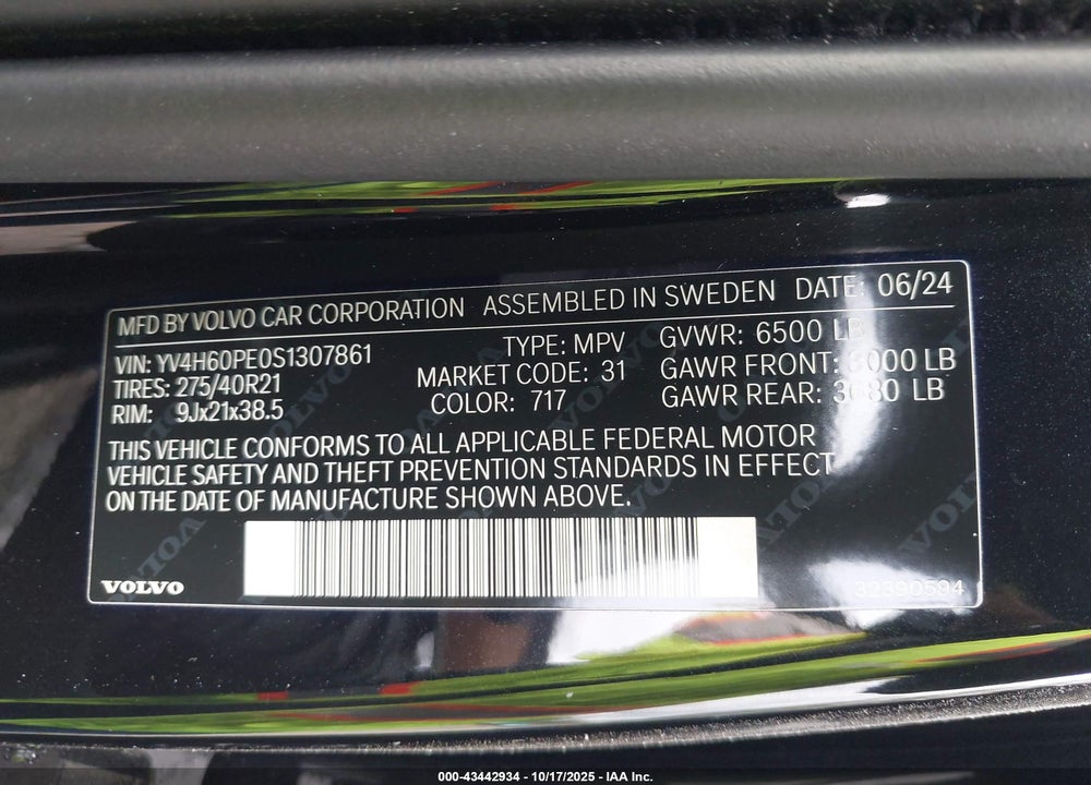 2025 VOLVO XC90 PLUG-IN HYBRID T8 PLUS 7-SEATER VIN: YV4H60PE0S1307861