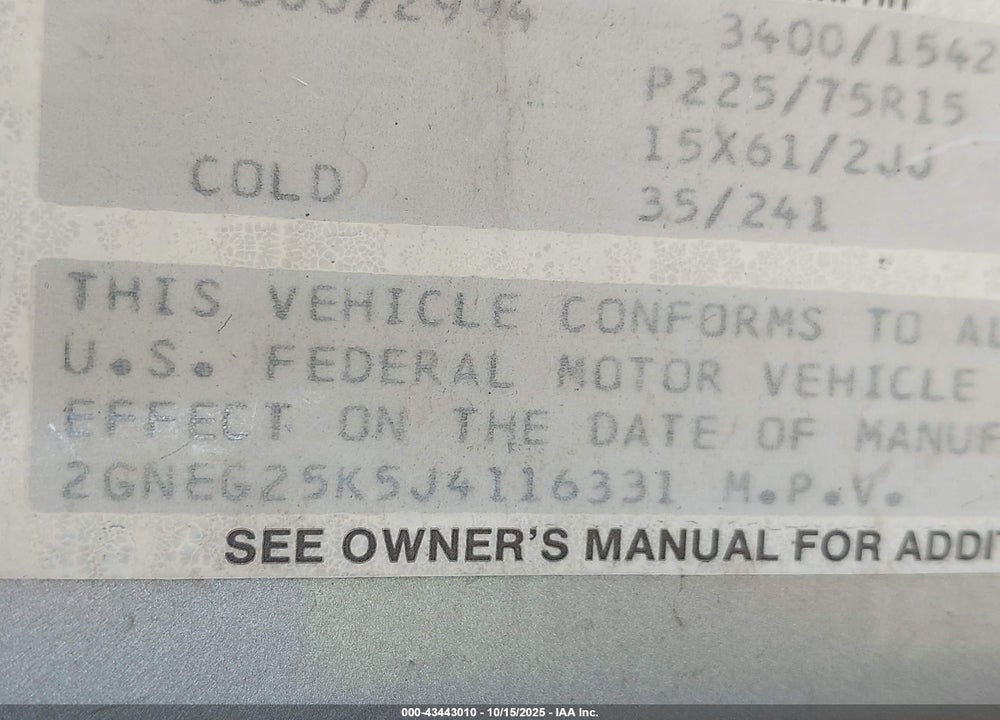 1988 CHEVROLET G20 VIN: 2GNEG25K5J4116331