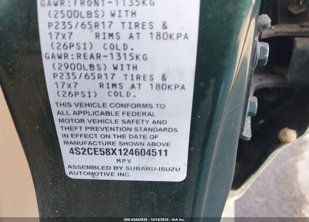 2002 ISUZU AXIOM XS VIN: 4S2CE58X124604511