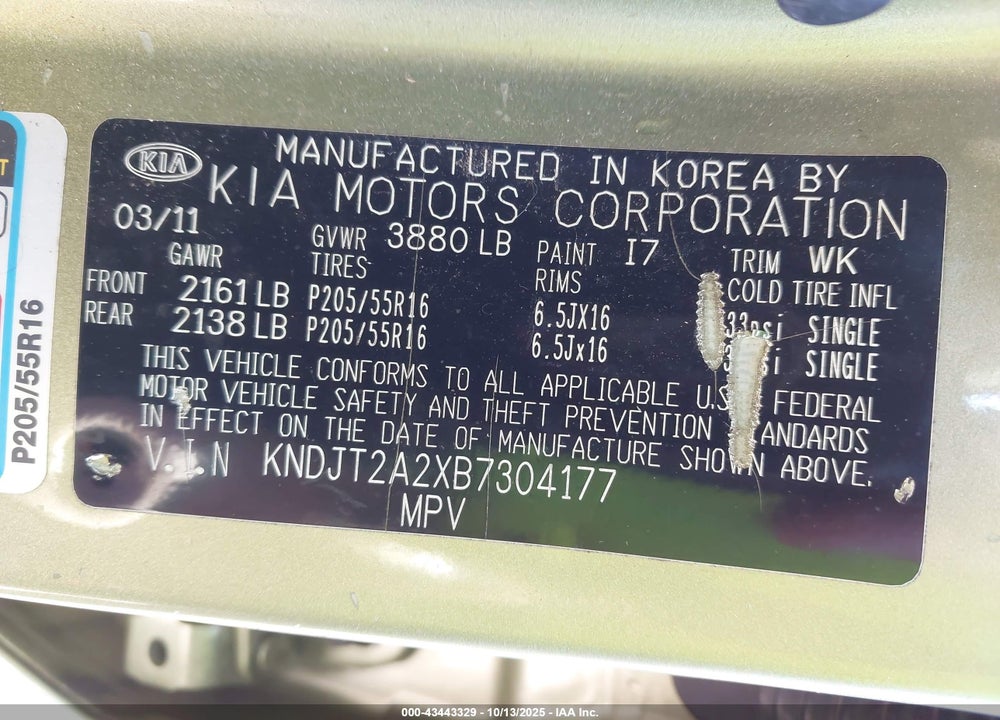2011 KIA SOUL VIN: KNDJT2A2XB7304177