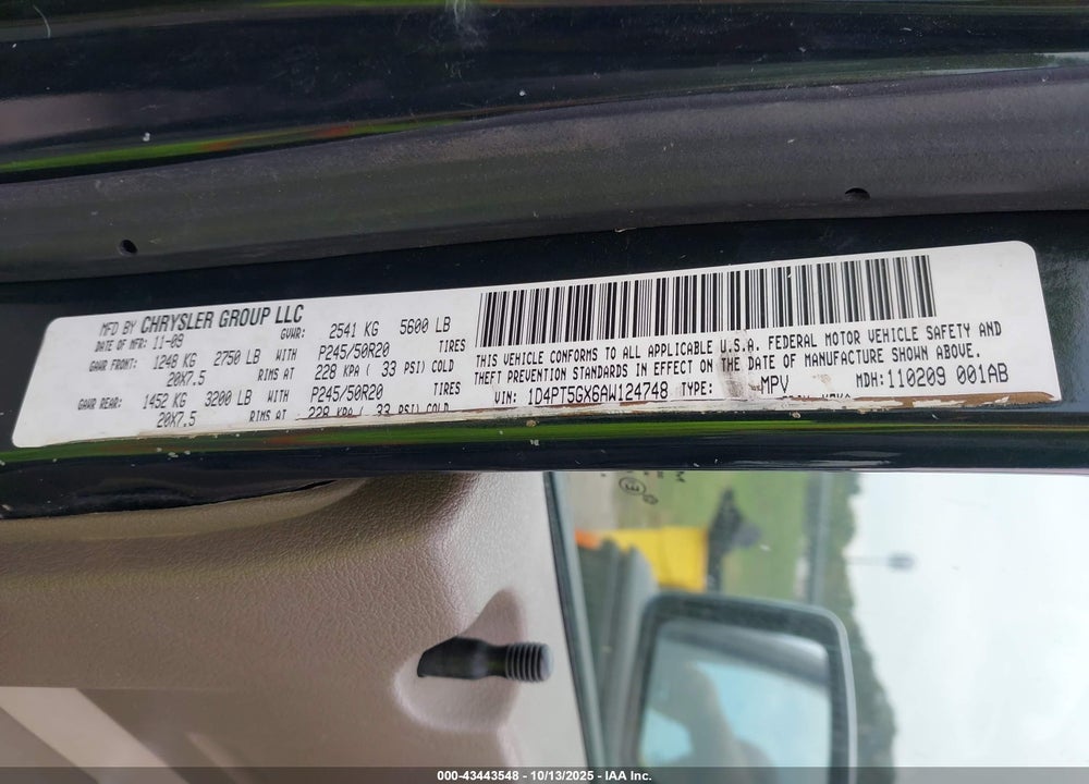 2010 DODGE NITRO VIN: 1D4PT5GX6AW124748
