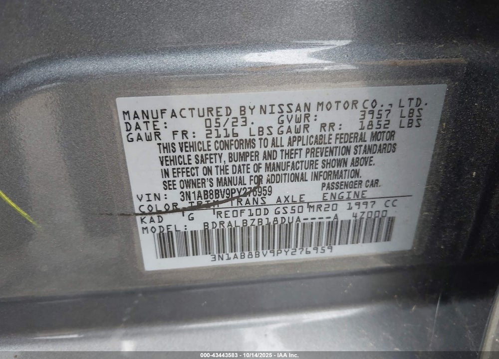 2023 NISSAN SENTRA VIN: 3N1AB8BV9PY276959