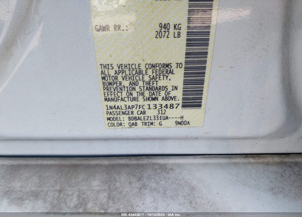 2015 NISSAN ALTIMA 2.5 S VIN: 1N4AL3AP7FC133487