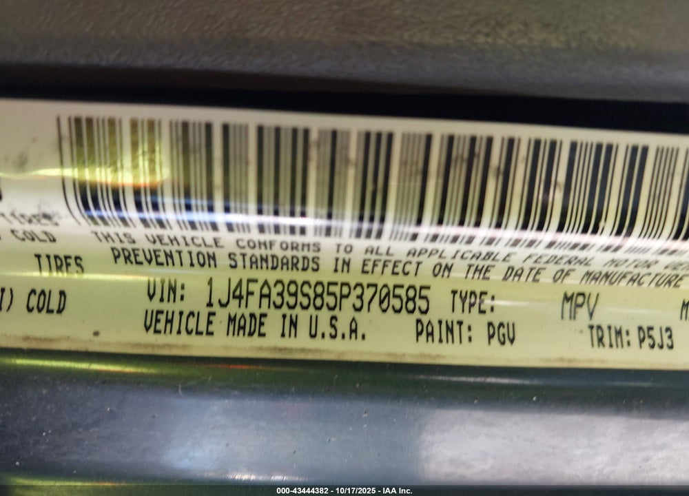 2005 JEEP WRANGLER X VIN: 1J4FA39S85P370585