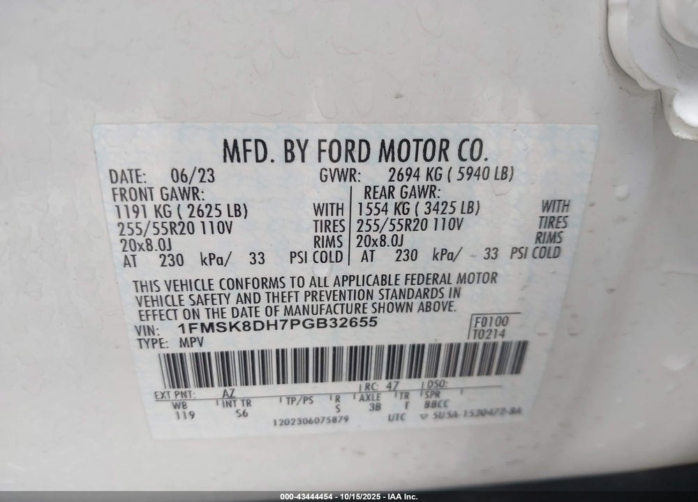 2023 FORD EXPLORER VIN: 1FMSK8DH7PGB32655