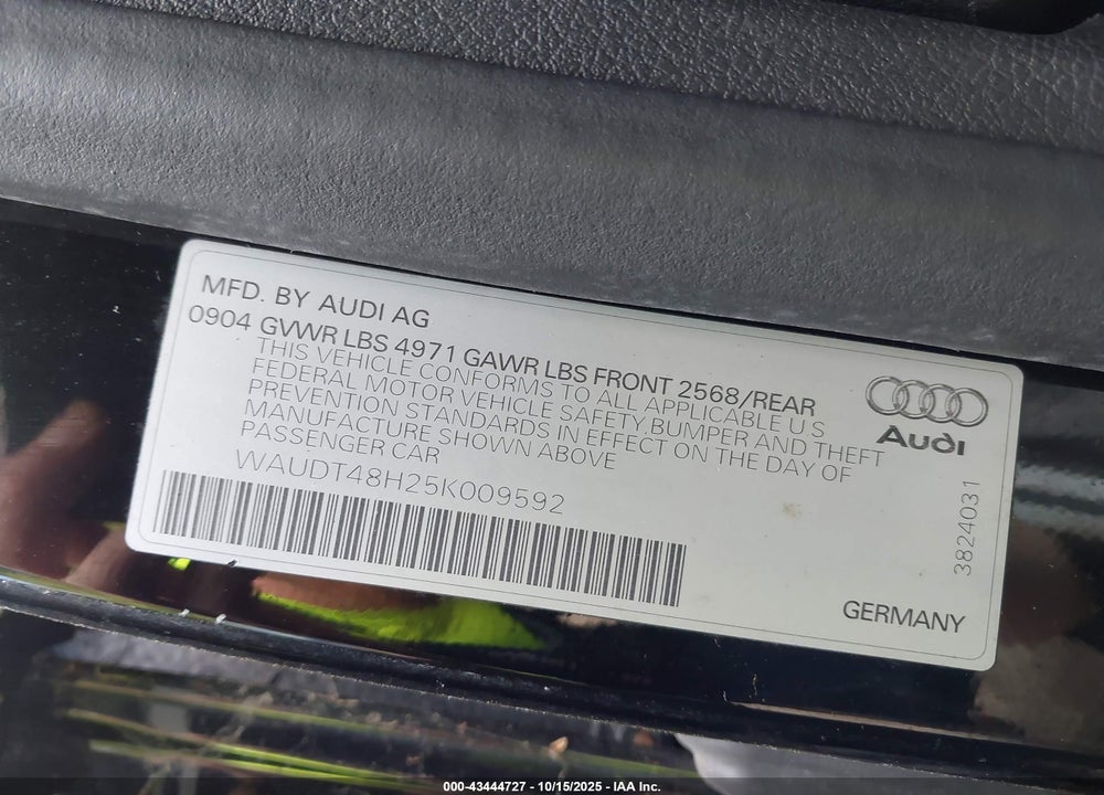 2005 AUDI A4 3.0 VIN: WAUDT48H25K009592