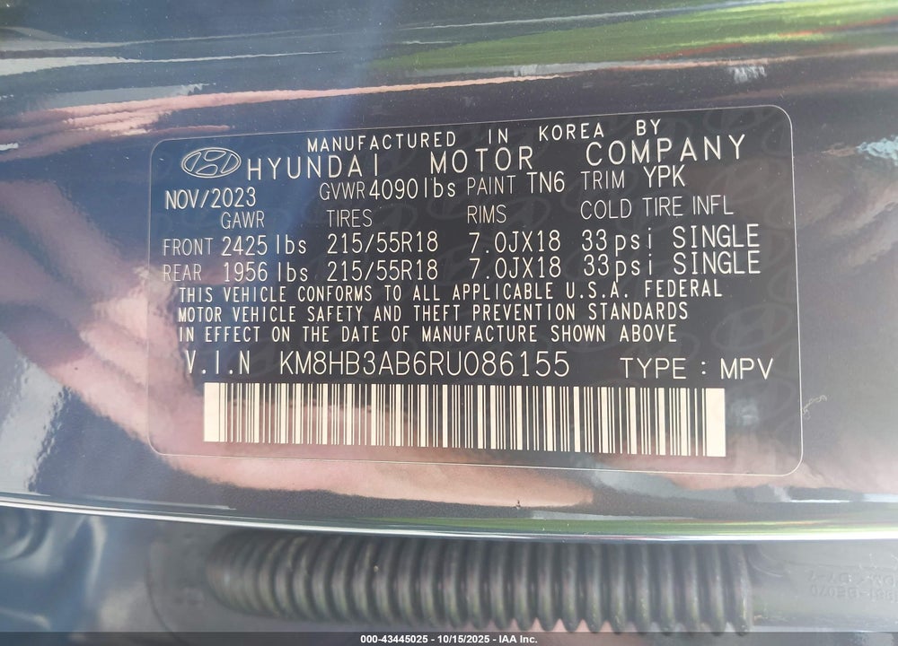 2024 HYUNDAI KONA SEL VIN: KM8HB3AB6RU086155