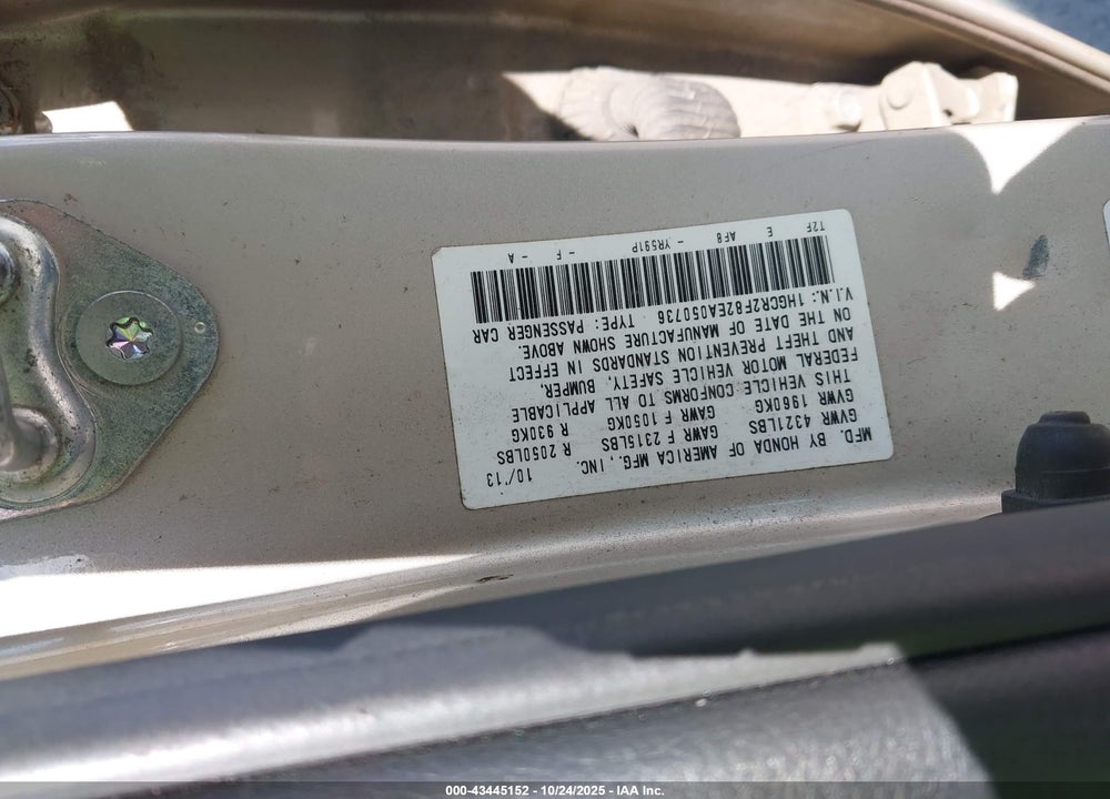 2014 HONDA ACCORD VIN: 1HGCR2F82EA050736