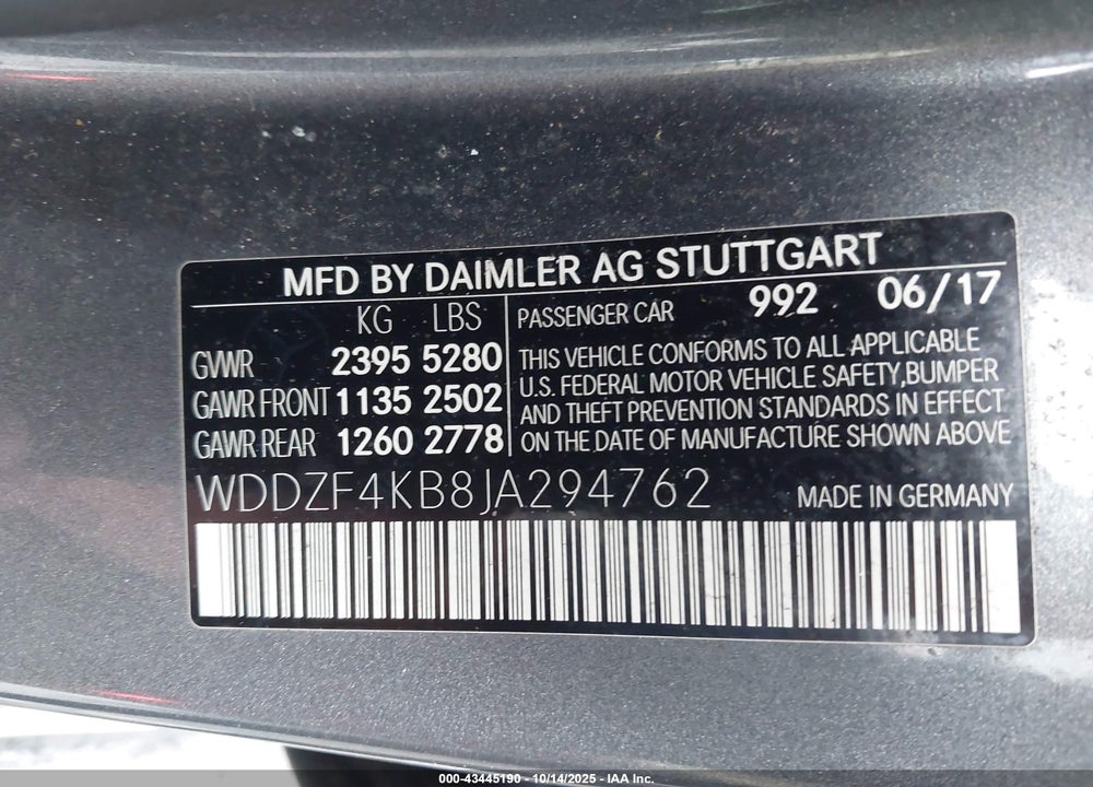2018 MERCEDES-BENZ E 300 4MATIC VIN: WDDZF4KB8JA294762