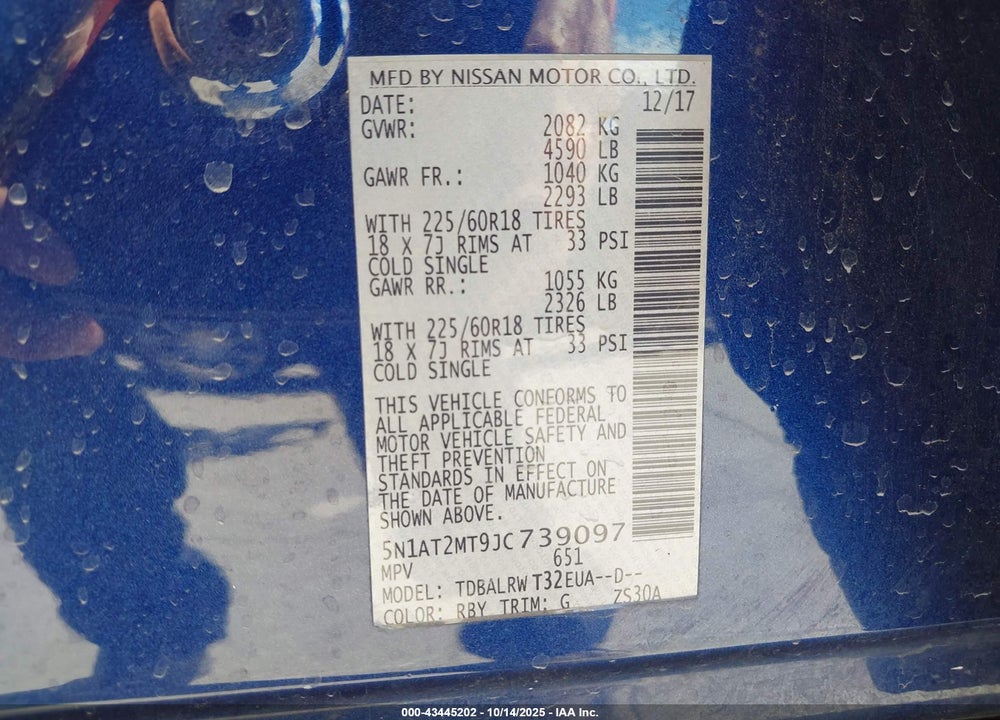 2018 NISSAN ROGUE SL VIN: 5N1AT2MT9JC739097