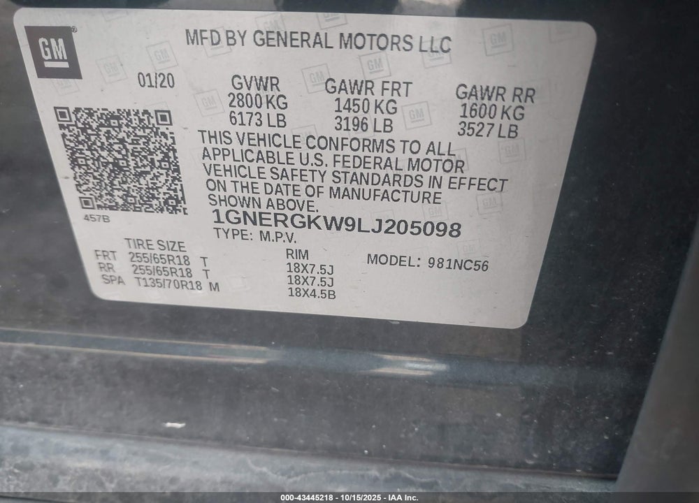 2020 CHEVROLET TRAVERSE FWD LT CLOTH VIN: 1GNERGKW9LJ205098