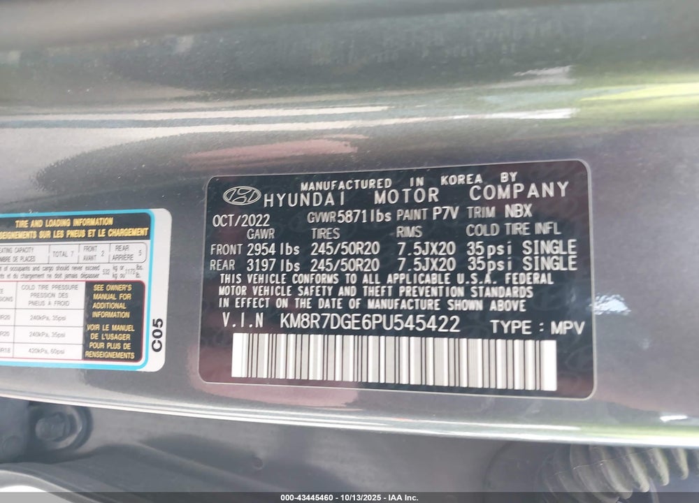 2023 HYUNDAI PALISADE CALLIGRAPHY VIN: KM8R7DGE6PU545422