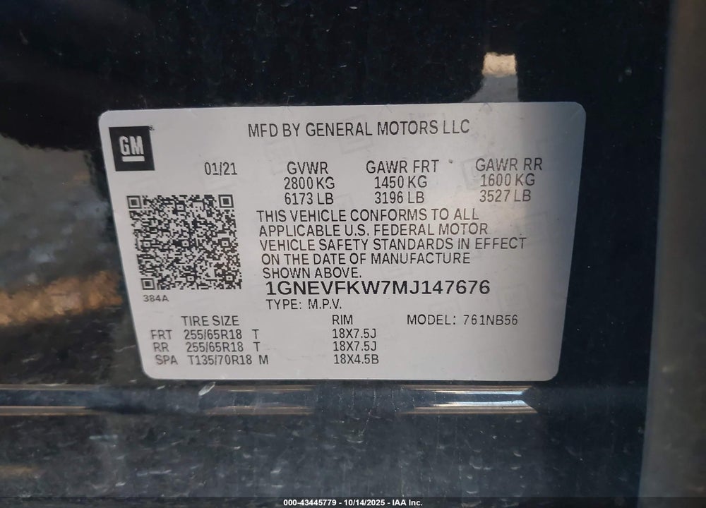2021 CHEVROLET TRAVERSE AWD LS VIN: 1GNEVFKW7MJ147676